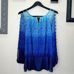 White House Black Market Blue Blouse with Open Sleeve Detail - Size M